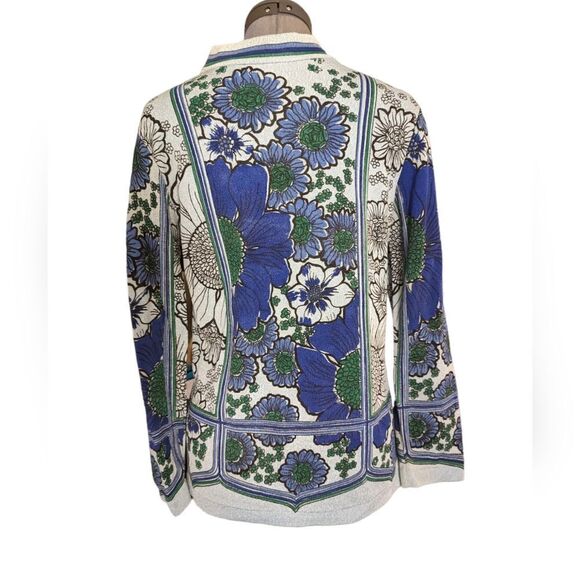 70s Flower power vintage blue floral print tunic‎ style shirt - Picture 3 of 6